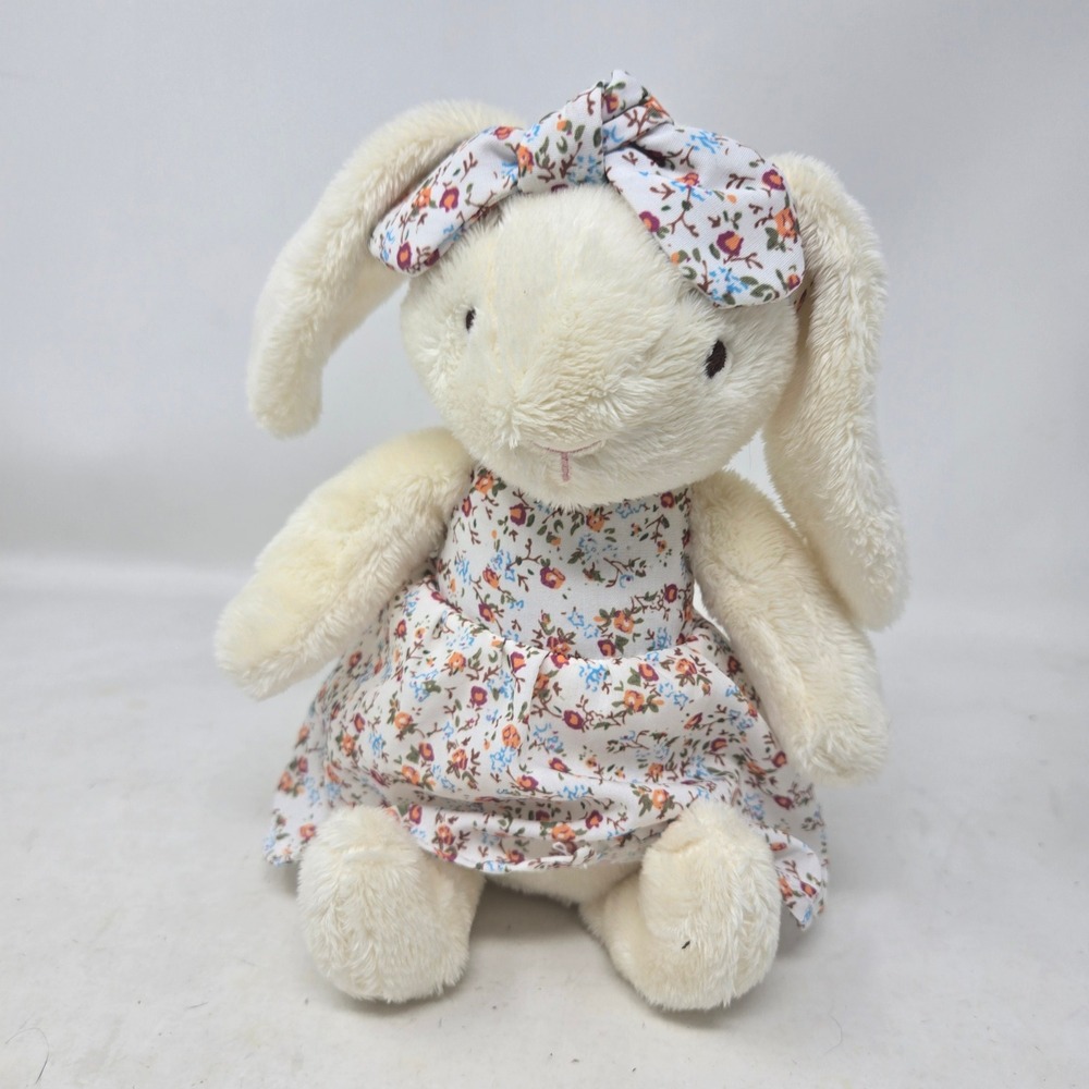 Baby Ganz Collection Plush Bunny Rabbit Cream Floral Dress Bow Headband 10 inch